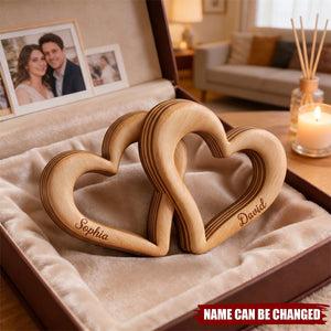 Interlocking Heart Decor - Personalized Wooden 4-Layer Block
