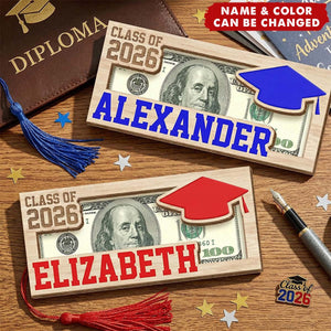 Custom Name Class of 2026 Graduation Wood Money Holder