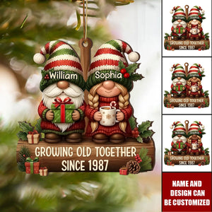 Dwarf Couple Growing Old Together - Personalized Wood Ornament, Christmas Gifts For Husband And Wife