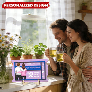 True Love Story Ticket Personalized 2-Layer Wooden Plaque, Gifts for Couple, Friends