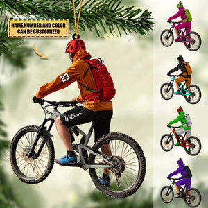 Personalized Mountain Biking Ornament, Custom Name Acrylic Flat Ornament For Biker