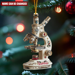 Personalized Microscope Ornament, Custom Science Christmas Ornament, Lab Technician Gift