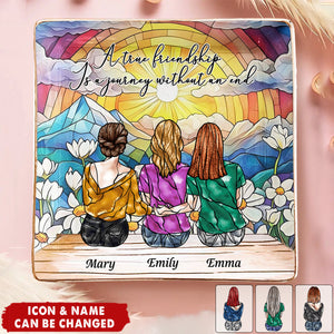 A True Friendship Is A Journey Without An End Stained Glass Style - Personalized Jewelry Dish