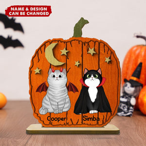 Halloween Cat Pumpkin Shaped Pesonalized 2-Layer Standing Wooden Plaque