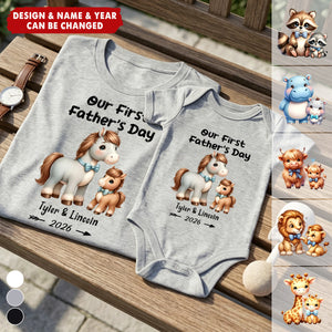 Personalized Cute Bear Our First Father's Day T-shirt Baby Bodysuit - Birthday Gift for Baby Daddy