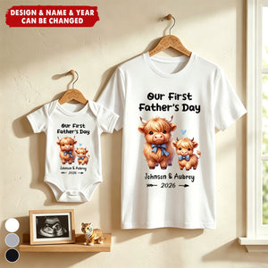 Personalized Cute Bear Our First Father's Day T-shirt Baby Bodysuit - Birthday Gift for Baby Daddy