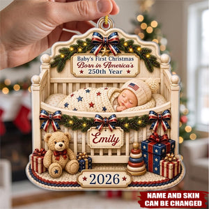 Custom First Christmas Acrylic Ornament - Personalized America 250th Anniversary Christmas Gifts For New Moms, New Dads, New Parents