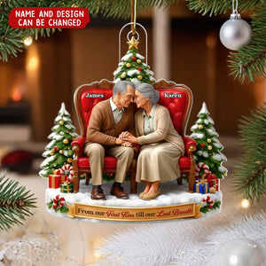 Old Couple Sitting Together from Our 1st Kiss til Our Last Breath - Personalized Christmas Acrylic Ornament