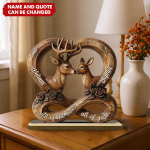 3D Effect Deer Couple Eternal Love - Personalized 2-Layer Wooden Plaque - Gift For Him, Gift For Her