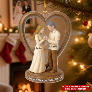 Couple Wedding Wooden Figurines - Personalized Acrylic Ornament - Heartwarming Christmas Gift