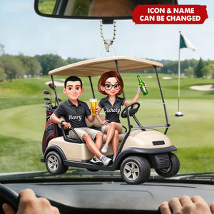 Funny Golf Couple - Personalized Car Hanger - Gift for Couple