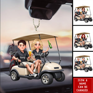 Funny Golf Couple - Personalized Car Hanger - Gift for Couple