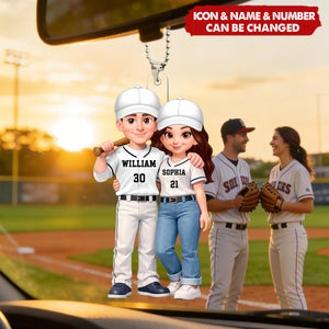 Baseball Couple I'll Always Be Your Biggest Fan Custom Action Figure - Personalized Acrylic Car Ornament
