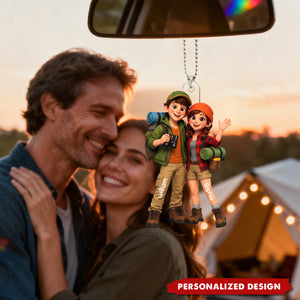 Camping Couple - Personalized Acrylic Car Ornament - Anniversary, Valentine's Day Gift, Gift For Him, Gift For Her