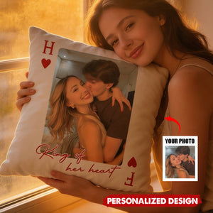 King & Queen Of Heart Lucky Us - Personalized Couples Photo Pillow