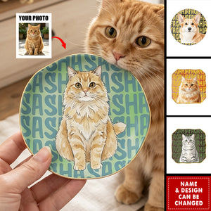 Custom Pet Watercolor Portrait Engraved Name - Personalized Jewelry Dish