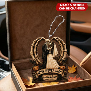 Till Death Do Us Part Skeleton Couple Heart Bone - Personalized Car Ornament - Halloween Decor For Couple