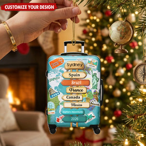 Personalized Travel Ornament, Custom Traveling Destination Ornament, Christmas Gift for Travelers