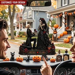 Skeleton Couple Marriage Proposal - Personalized Car Ornament - Halloween Decor Gift, Gift For Couple