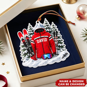 Personalized Skiing Christmas Ornament, Custom Ski Gear Acrylic Ornament