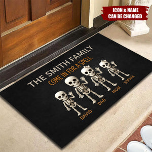 Halloween Spooky Funny Skeleton Family Personalized Doormat, Halloween Home Decoration