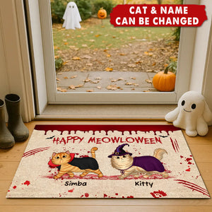 Happy Meowloween Spooky Walking Cat Personalized Doormat, Halloween Decor