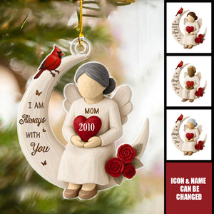 Roses Wooden Texture Memorial On Moon - Personalized Acrylic Ornament - Christmas Remembrance Gift, Sympathy Gift