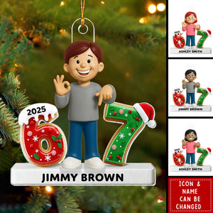 Teen Kid Six Seven - Personalized Acrylic Ornament - 2025 Slang, Funny Teen Grandkid, Gen Alpha Christmas Gift