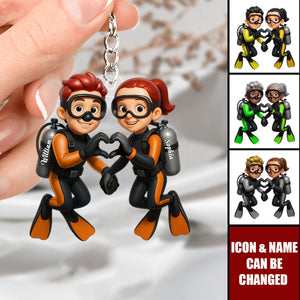 Diving Couple Home Decor, Personalized Keychain