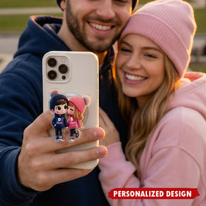 Cute Cartoon Couple Walking Personalized Acrylic Magnetic Phone Grip, Unique Gift for Couples