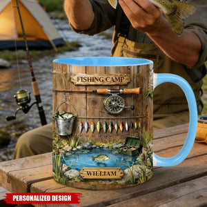 Personalized Fishing Camp Ceramic Mug with Name, Gift for Dad Grandpa Fishing Enthusiast