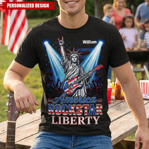 Custom Name American Patriotic Guitar Rockstar Liberty Shirt