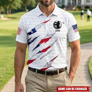 Custom Name Golf America Flag Polo Shirt - Personalized Gift For Golf Lovers