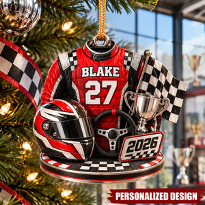 Personalized Racing Christmas Ornament - Custom Name Race Car Driver Gift
