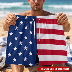 Custom Funny Patriotic Mens Swim Trunks - Personalized Birthday Gifts For Husband, Son, Grandson, Brother, Grandpa, Dad, Yourself - Fake It From Behind
