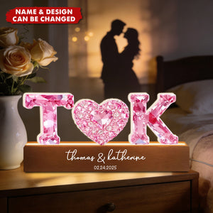 Couple Love Initial - Personalized Acrylic Block LED Night Light - Anniversary, Valentine's Day Gift for her, for him