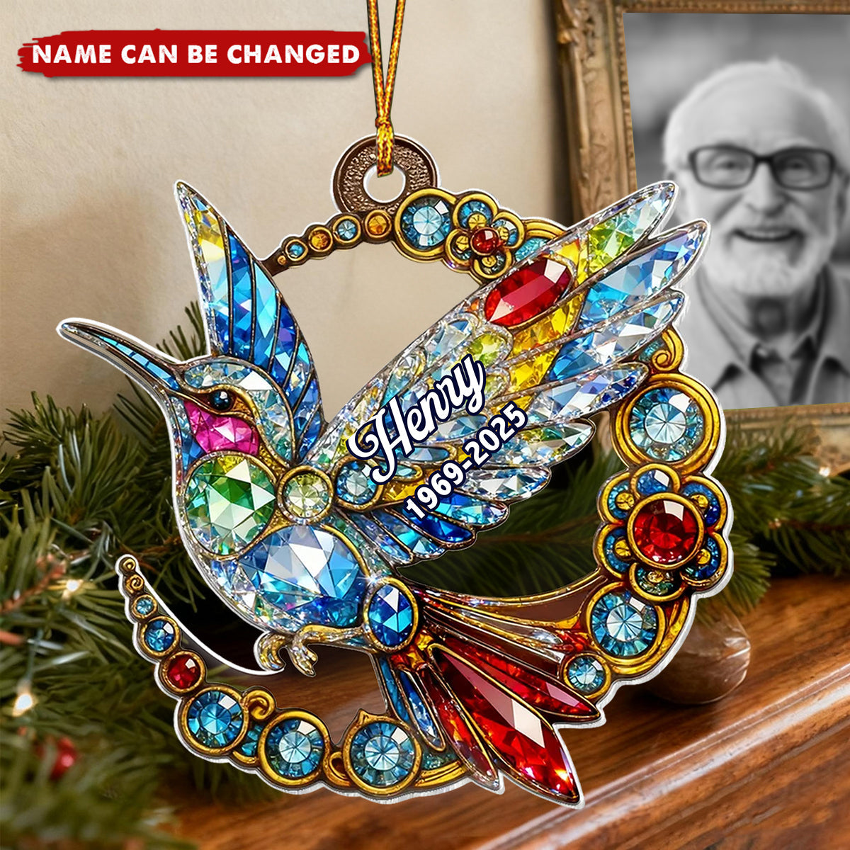 3D Crystal Effect Colorful Hummingbird Memorial - Personalized Acrylic Ornament - Remembrance Gift, Sympathy Gift