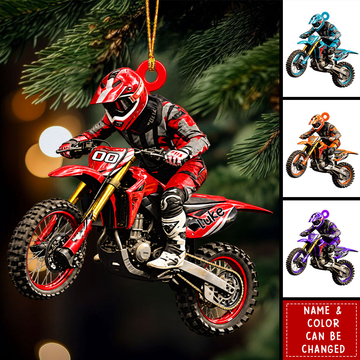 Personalized Dirt Bike Ornament -  Custom Motocross Men Ornament