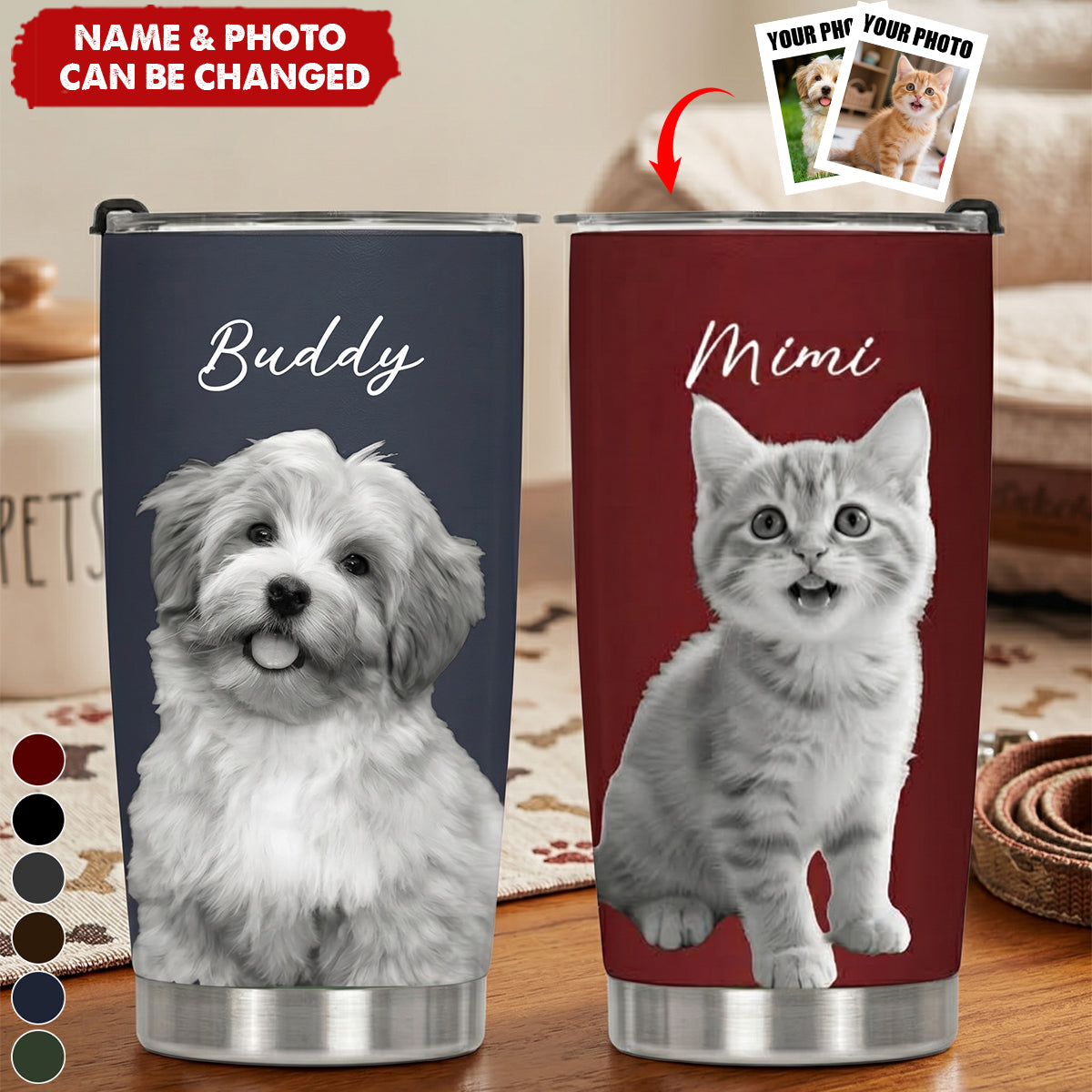 Custom Pet Portrait Sketch Art Gift For Dog Lovers, Cat Lovers - Personalized Tumbler Cup