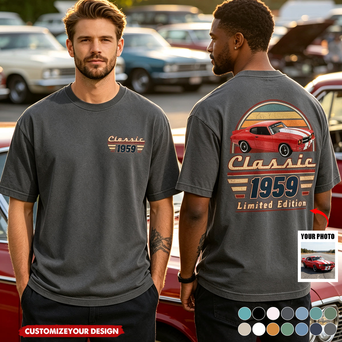 Custom Car Photo Classic Limited Edition Front & Back Comfort Shirt Personalized Birthday Gift For Dad, Grandpa & Family