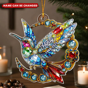 3D Crystal Effect Colorful Hummingbird Memorial - Personalized Acrylic Ornament - Remembrance Gift, Sympathy Gift