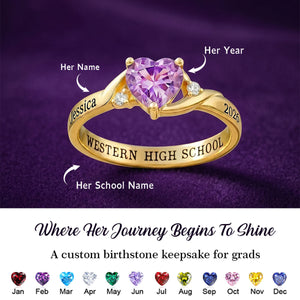 Personalized High School Graduation Ring with Name & Birthstone Engraving