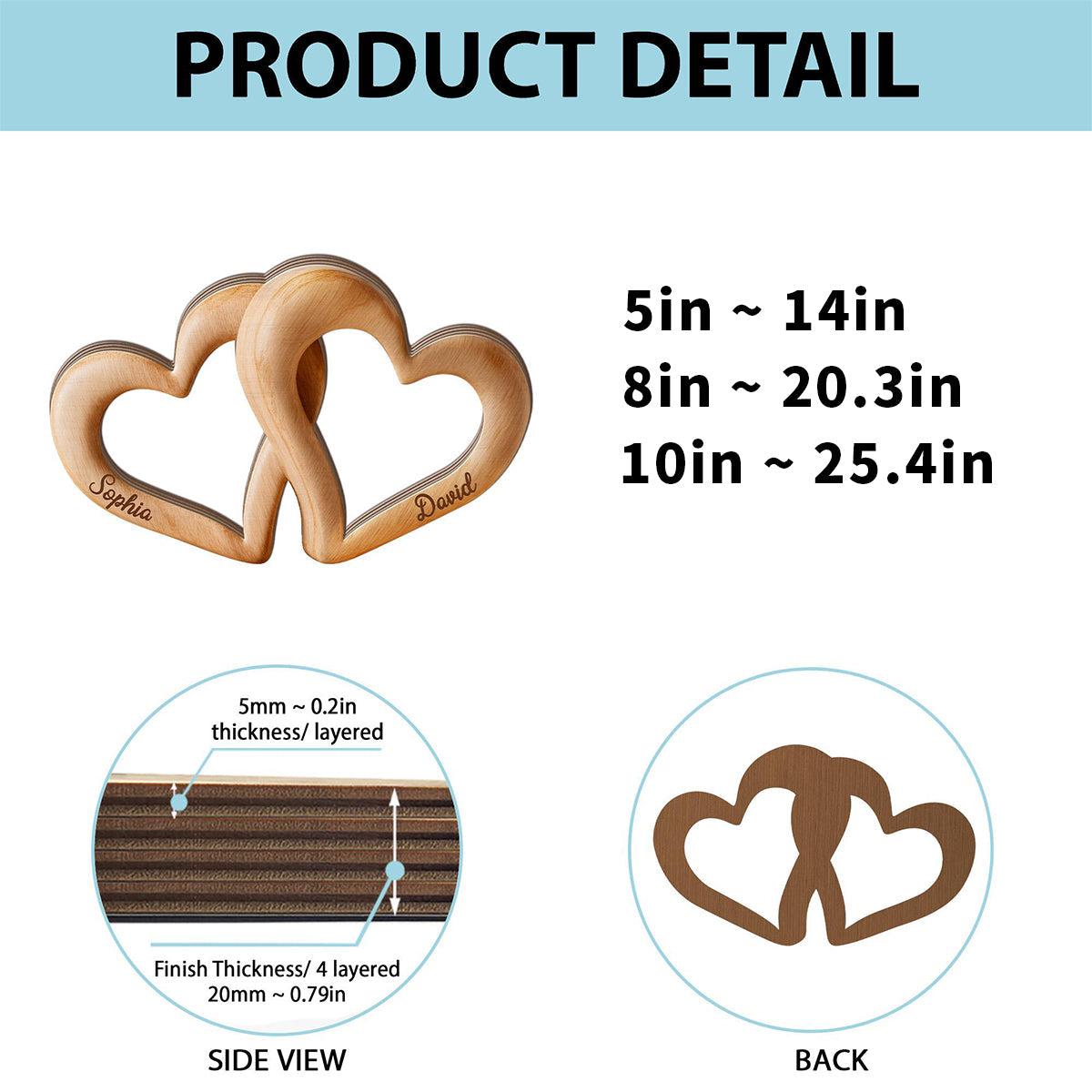 Interlocking Heart Decor - Personalized Wooden 4-Layer Block