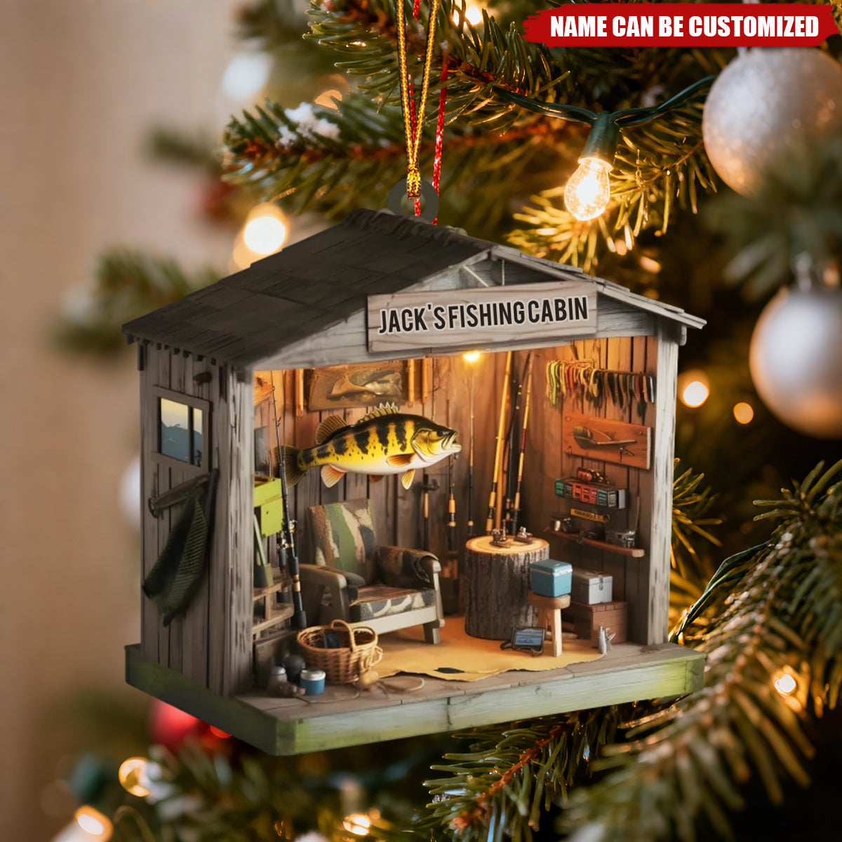 A Cabin Full Of Calm And Fish Tales - Personalized Acrylic Ornament, Christmas Gifts For Fisherman