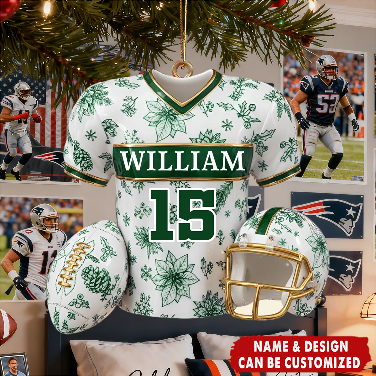 American Football Jersey Toile de Jouy - Personalized Acrylic Christmas Ornament