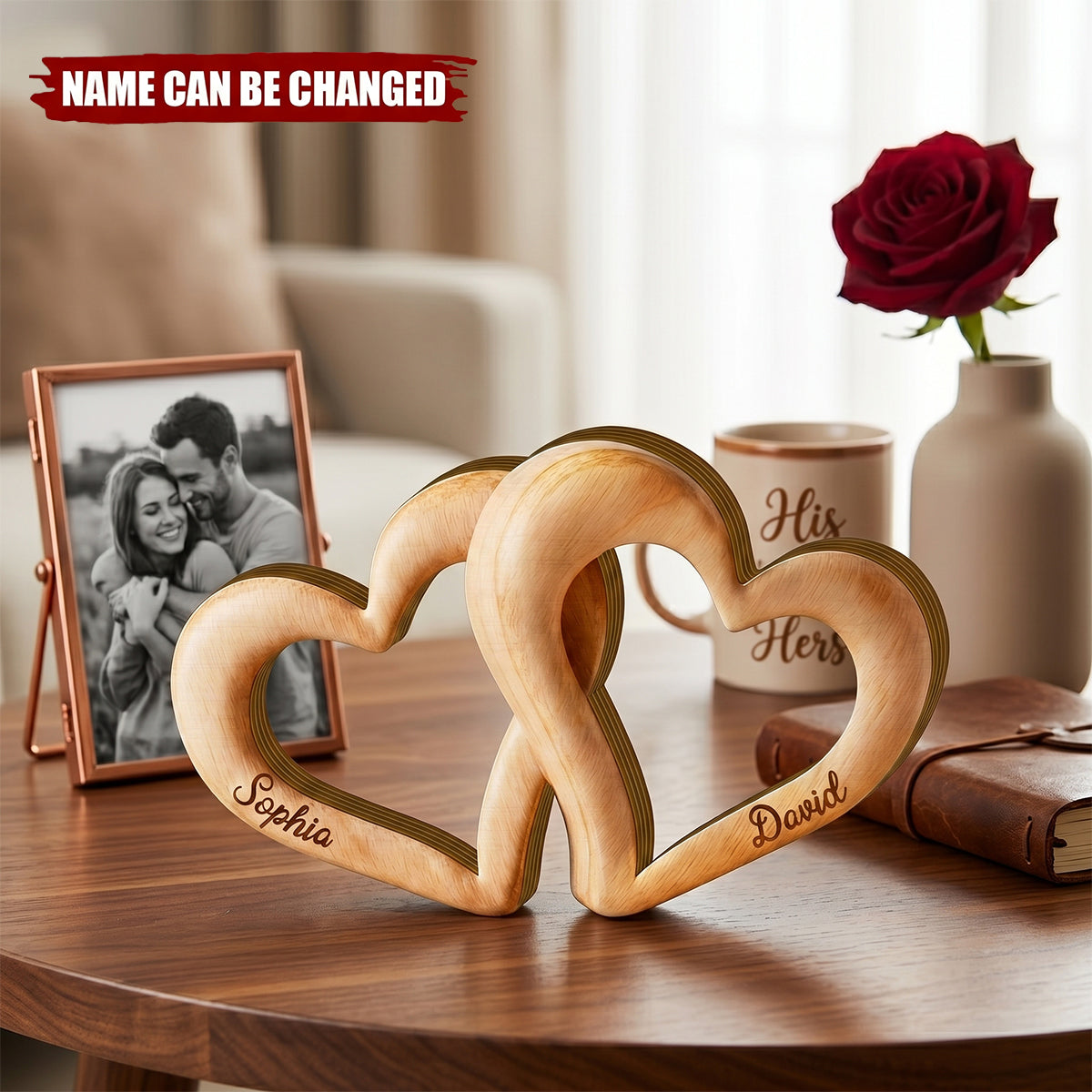 Interlocking Heart Decor - Personalized Wooden 4-Layer Block