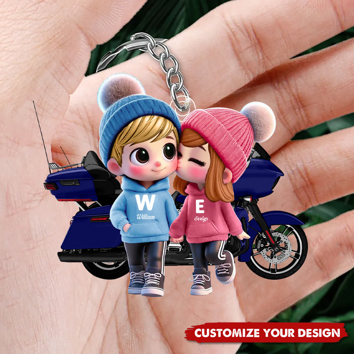 Cute Cartoon Couple With Motorcycle - Personalized Acrylic Keychain, Valentine's Day Gift For Him, For Her