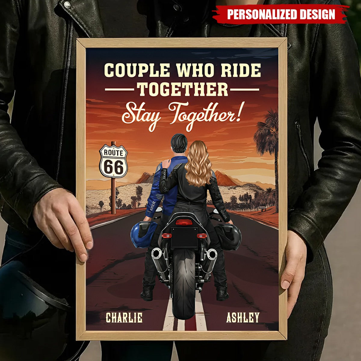Figure Couple Bikers Riding Partners For Life ersonalized Poster, Gift for Couple, Him, Gift for Her