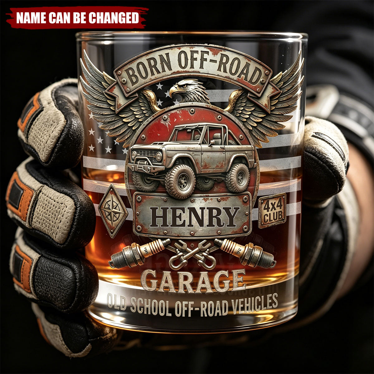 "Born Off-Road Garage" Personalized Whiskey Glass, Gift For Car Lovers