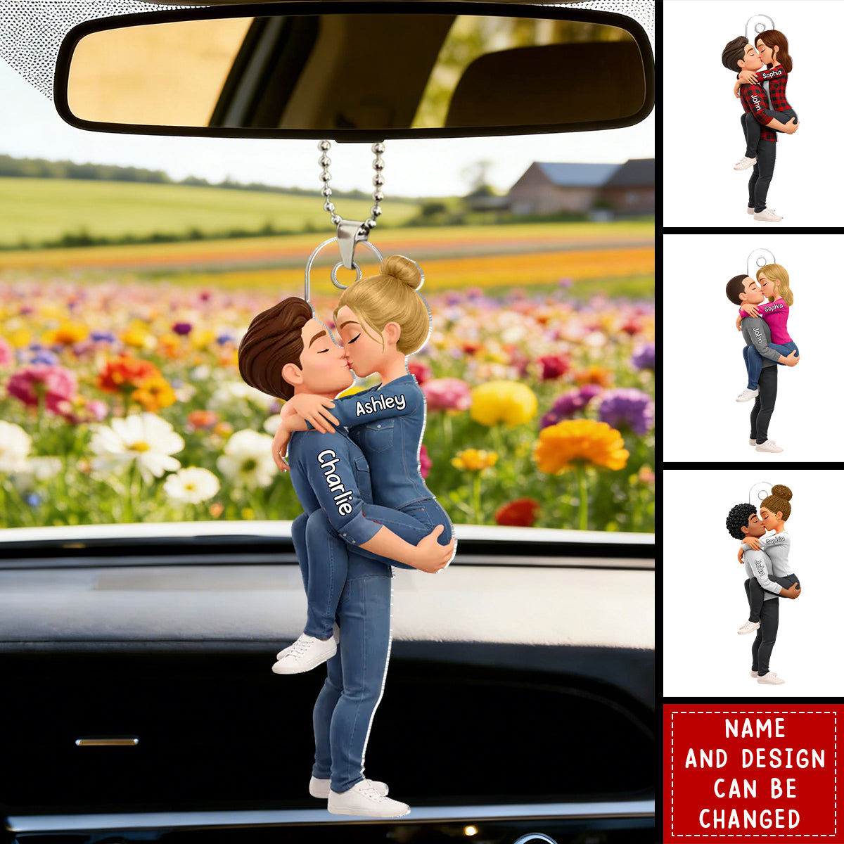 Kissing Couple - Personalized Car Hanger, Gift for Couple